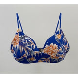 Women's Blue Floral Bathing Suit Top with Chris Cross Tie Back Size Small Polyester