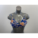 Women's Blue Floral Bathing Suit Top with Chris Cross Tie Back Size Small Polyester