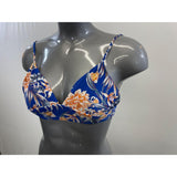 Women's Blue Floral Bathing Suit Top with Chris Cross Tie Back Size Small Polyester