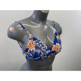 Women's Blue Floral Bathing Suit Top with Chris Cross Tie Back Size Small Polyester