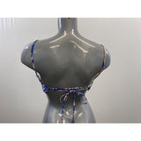 Women's Blue Floral Bathing Suit Top with Chris Cross Tie Back Size Small Polyester