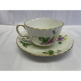 Adderley Teacup Saucer Set Vintage Bone China England Columbine Flower Pattern