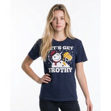 Women's Blue Let's Get Frothy Snowman Drinking Beer Holiday Festive T-Shirt Size Medium Cotton