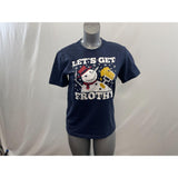 Women's Blue Let's Get Frothy Snowman Drinking Beer Holiday Festive T-Shirt Size Medium Cotton