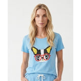 Sihong Women's French Bulldog Glasses Graphic T Shirt Size XXXL (US S) Blue Polyester Top