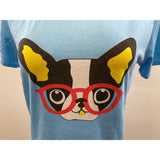 Sihong Women's French Bulldog Glasses Graphic T Shirt Size XXXL (US S) Blue Polyester Top