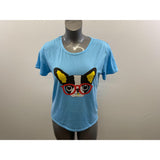 Sihong Women's French Bulldog Glasses Graphic T Shirt Size XXXL (US S) Blue Polyester Top