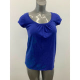 Roots T Shirt Women's Size Small Blue Cap Sleeve Scoop Neck Floral Pattern Side
