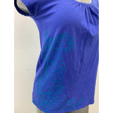 Roots T Shirt Women's Size Small Blue Cap Sleeve Scoop Neck Floral Pattern Side