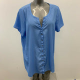 Pennigtons Women's Blouse Size 2X Blue Polyester Button Up V Neck Cap Sleeve Top