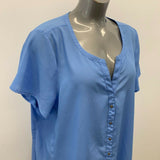 Pennigtons Women's Blouse Size 2X Blue Polyester Button Up V Neck Cap Sleeve Top