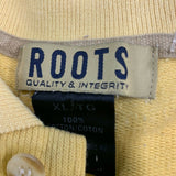 Roots Men's Polo Shirt XL Yellow Ribbed Short Sleeve Cotton Vintage Shirt