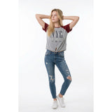 Ardene Women's Grey New York City Bronx Queens Red Short Sleeved Tee with Front Tie Size Medium Polyester Blend