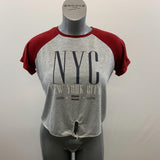 Ardene Women's Grey New York City Bronx Queens Red Short Sleeved Tee with Front Tie Size Medium Polyester Blend