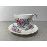 Roslyn Fine Bone China England Teacup Saucer Set Pink Blue Orchids