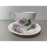 Roslyn Fine Bone China England Teacup Saucer Set Pink Blue Orchids