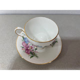 Roslyn Fine Bone China England Teacup Saucer Set Pink Blue Orchids
