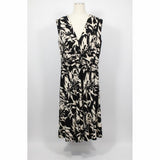 Jones New York Black White Floral A Line Sleeveless Deep V Neck Dress Size 8