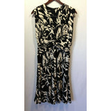 Jones New York Black White Floral A Line Sleeveless Deep V Neck Dress Size 8