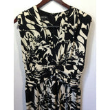 Jones New York Black White Floral A Line Sleeveless Deep V Neck Dress Size 8
