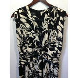 Jones New York Black White Floral A Line Sleeveless Deep V Neck Dress Size 8