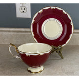 Royal Albert Deep Red W/Gold Trim Bone China England Tea Cup & Saucer Set