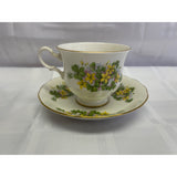 Queen Anne Fine Bone China Teacup and Saucer Set Yellow green floral