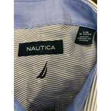 Nautica Button Up Shirt Men's Large Blue White Striped Long Sleeve Cotton