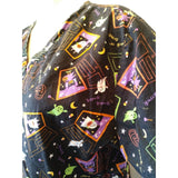 Halloween Theme Women's Black Short Sleeve Scrub Top Ghost, Pumpkins Size M.