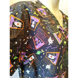Halloween Theme Women's Black Short Sleeve Scrub Top Ghost, Pumpkins Size M.