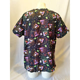 Halloween Theme Women's Black Short Sleeve Scrub Top Ghost, Pumpkins Size M.