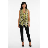 Alfani Women's Sheer Blouse Size 12 White Green Black Patterned V Neck Sleeveles