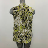 Alfani Women's Sheer Blouse Size 12 White Green Black Patterned V Neck Sleeveles