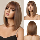 Brown Bob Wig With Bangs Short Straight Wig For Women