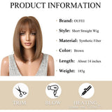 Brown Bob Wig With Bangs Short Straight Wig For Women