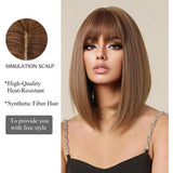 Brown Bob Wig With Bangs Short Straight Wig For Women