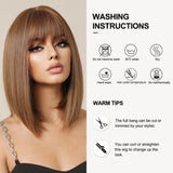 Brown Bob Wig With Bangs Short Straight Wig For Women
