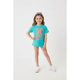 Hurley Kid's Green Teal Coloured T-Shirt with Hurley Logo on Front in Neon Orange Size 6M (5-6 Years) Cotton