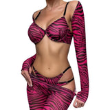 Popiv Mesh Lingerie Set Pink Animal Print Small Bra Undies Leggings Shawl NWT