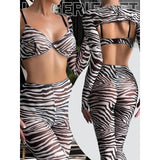 Popiv Mesh Lingerie Set Animal Print Small Bra Undies Leggings Shawl NWT