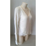 Calvin Klein White V Neck Long Sleeve Women's Cable Knit Sweater Size Small