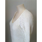 Calvin Klein White V Neck Long Sleeve Women's Cable Knit Sweater Size Small
