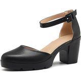 kkdom Women's 6 (225) High Heels Closed Toe Platform Chunky Pumps Wedding Shoes