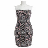 Seduction Women's Black Patterned Design Strapless Summer Dress Size Small Cotton