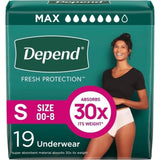 Size S - Depend Fresh Protection Adult Diapers, Incontinence & Postpartum Bladder Leak Underwear for Women,