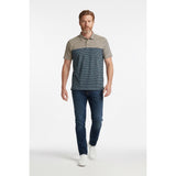 Roots Golf Men's Large Polyester Polo Shirt Blue White black stripes