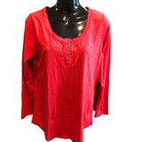 Woolrich Women's Small Scoop Neck Henley Shirt Long Sleeve Red Cotton