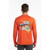 Bimini Bay Outfitters Fishing Shirt Long Sleeve Graphic Orange Men's Medium Polyester