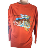 Bimini Bay Outfitters Fishing Shirt Long Sleeve Graphic Orange Men's Medium Polyester