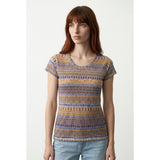 Lavon Women's All Over Print T Shirt Size Medium Polyester Blend Blue Orange Tee